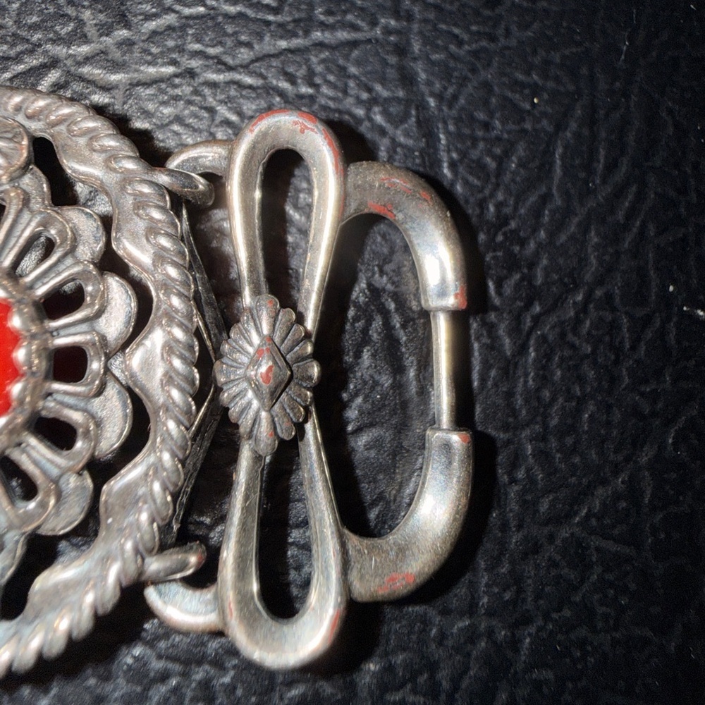 Silver and Red Coral filagree Bracelet Sterling Silver 925 - Picture 6 of 12